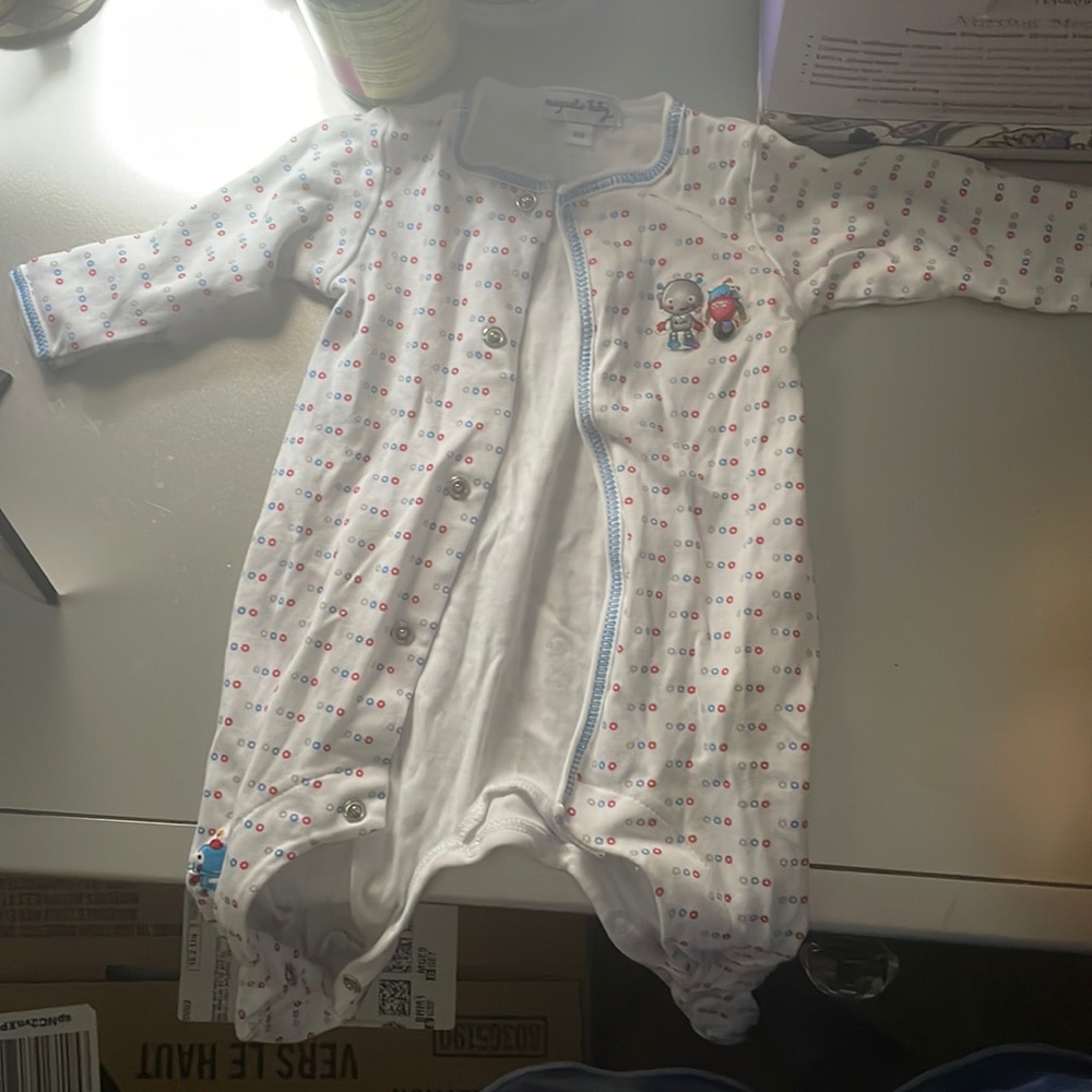 Magnolia baby red , white and blue onesie